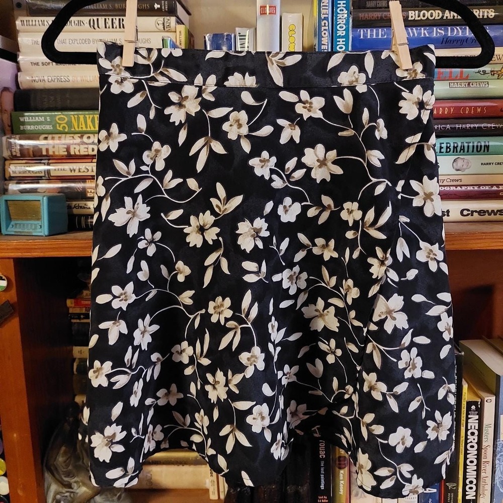 Vintage Star CCC Floral Mini Skirt Black Cream Faux Wrap 90s Small